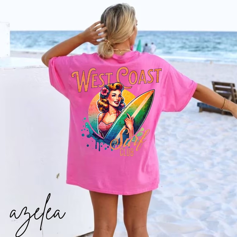 Camisa de playa de la costa oeste Ropa de chica de coco Camiseta de verano de moda Camiseta de surf retro Camiseta gráfica de gran tamaño Ts Mermaidcore Ocean Insipred Ropa preppy imagen 1