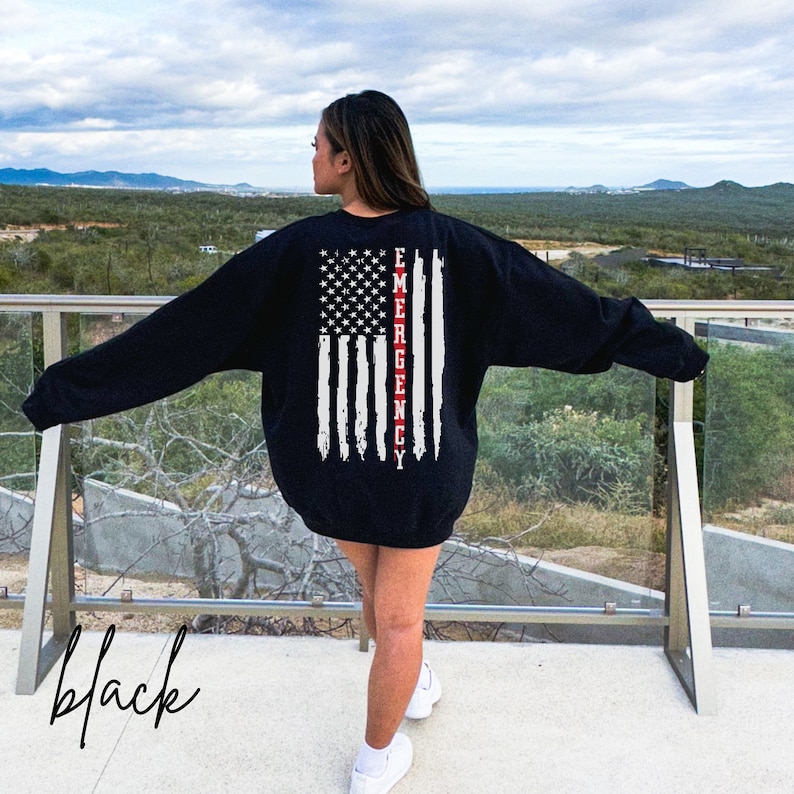 Emergency Nurse Shirt ER Nurse Crewneck Thin Red Line Flag Nurse