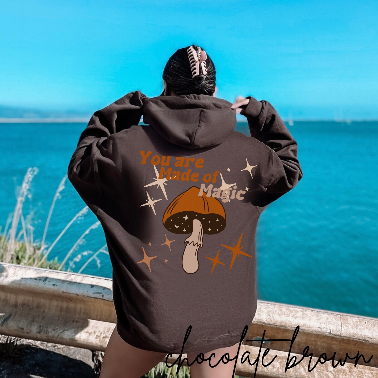 Magic Mushrooms Hoodie Mushroom Sweatshirt Brown Hoodie Etsy