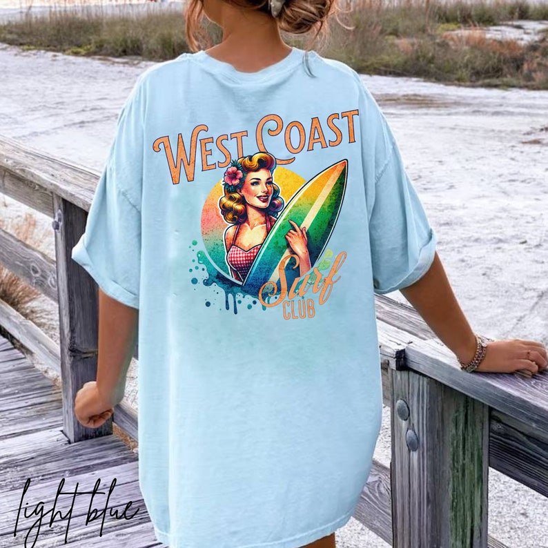 Camisa de playa de la costa oeste Ropa de chica de coco Camiseta de verano de moda Camiseta de surf retro Camiseta gráfica de gran tamaño Ts Mermaidcore Ocean Insipred Ropa preppy imagen 2