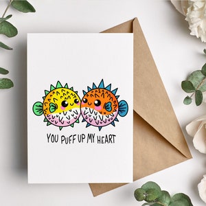 Carte de Saint-Valentin | Carte de mot d'amour parfait pour le meilleur ami, amour en amoureux, mignon jeu de mots amour poisson-globe