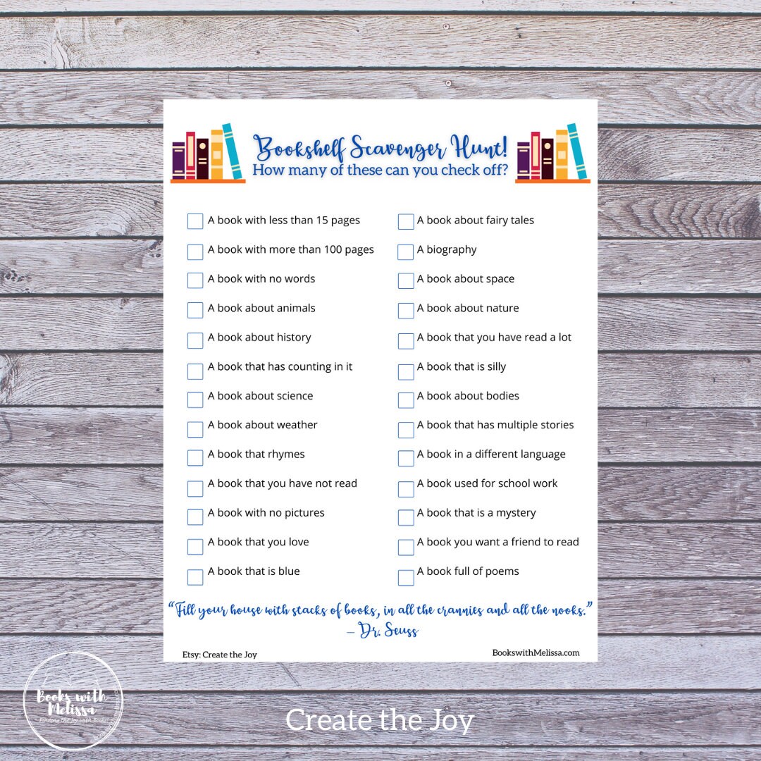 Bookshelf Scavenger Hunt Etsy