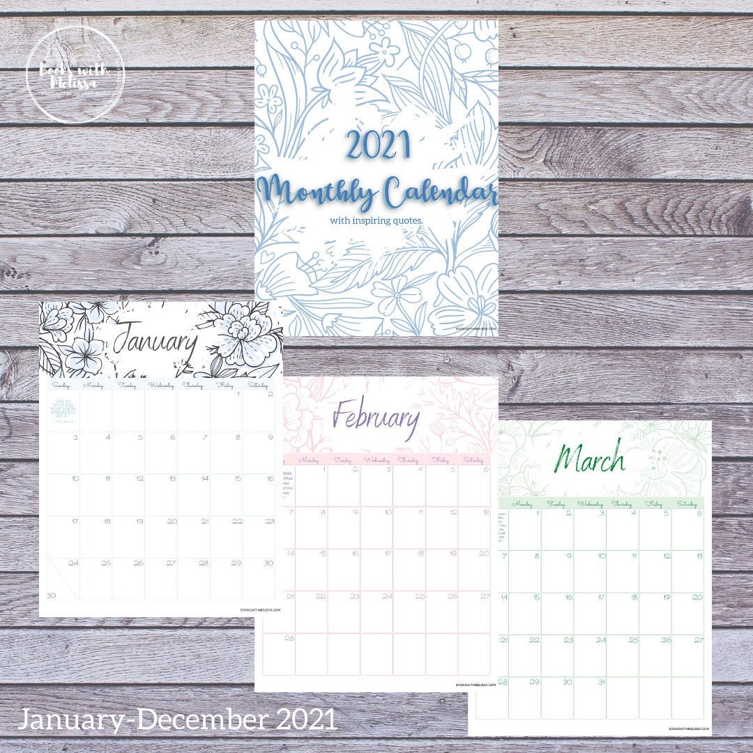 2021 Monthly Calendar with inspirational quotes  Etsy