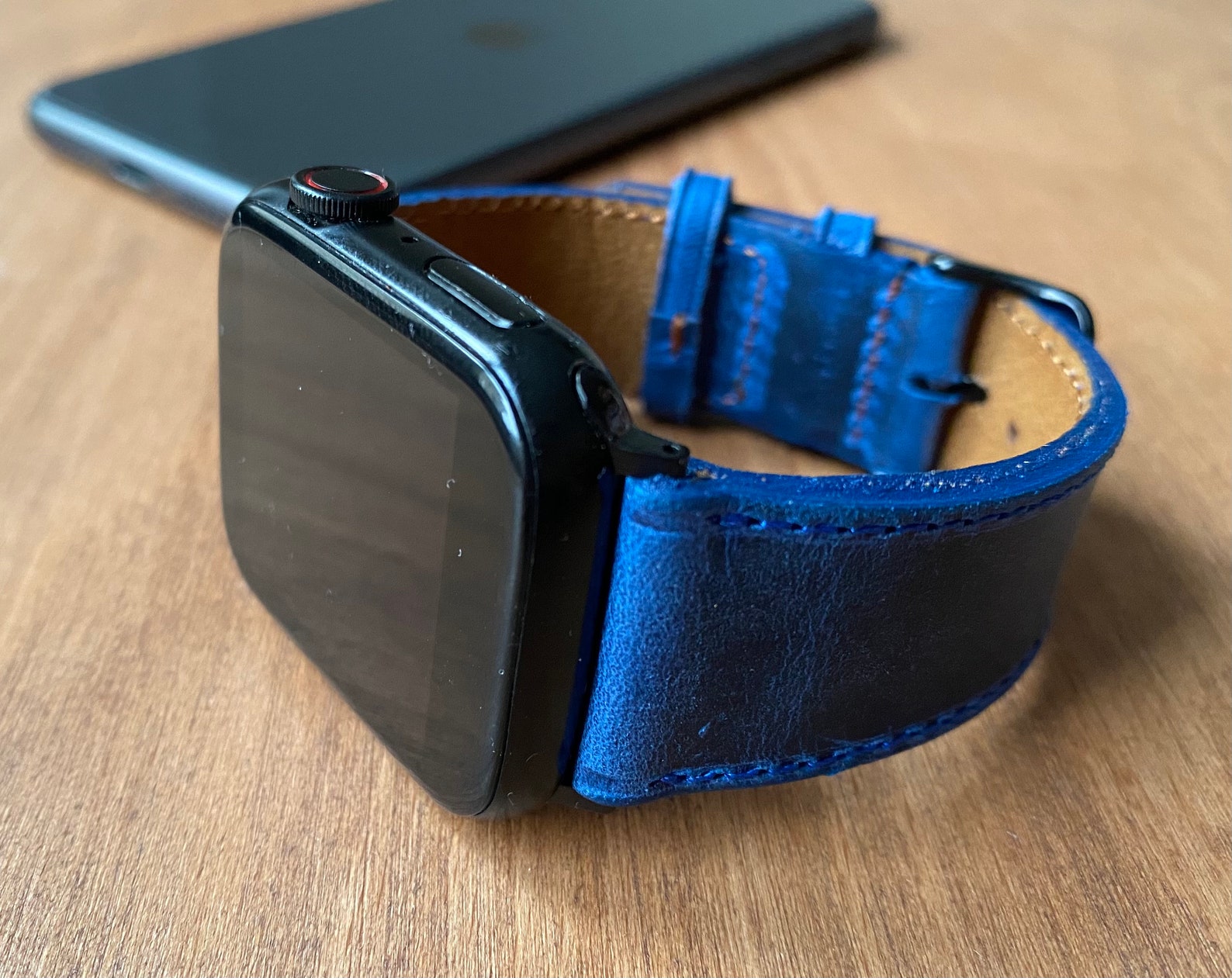 Navy Blue Leather Apple Watch Band 38404244mm Apple Watch Etsy UK