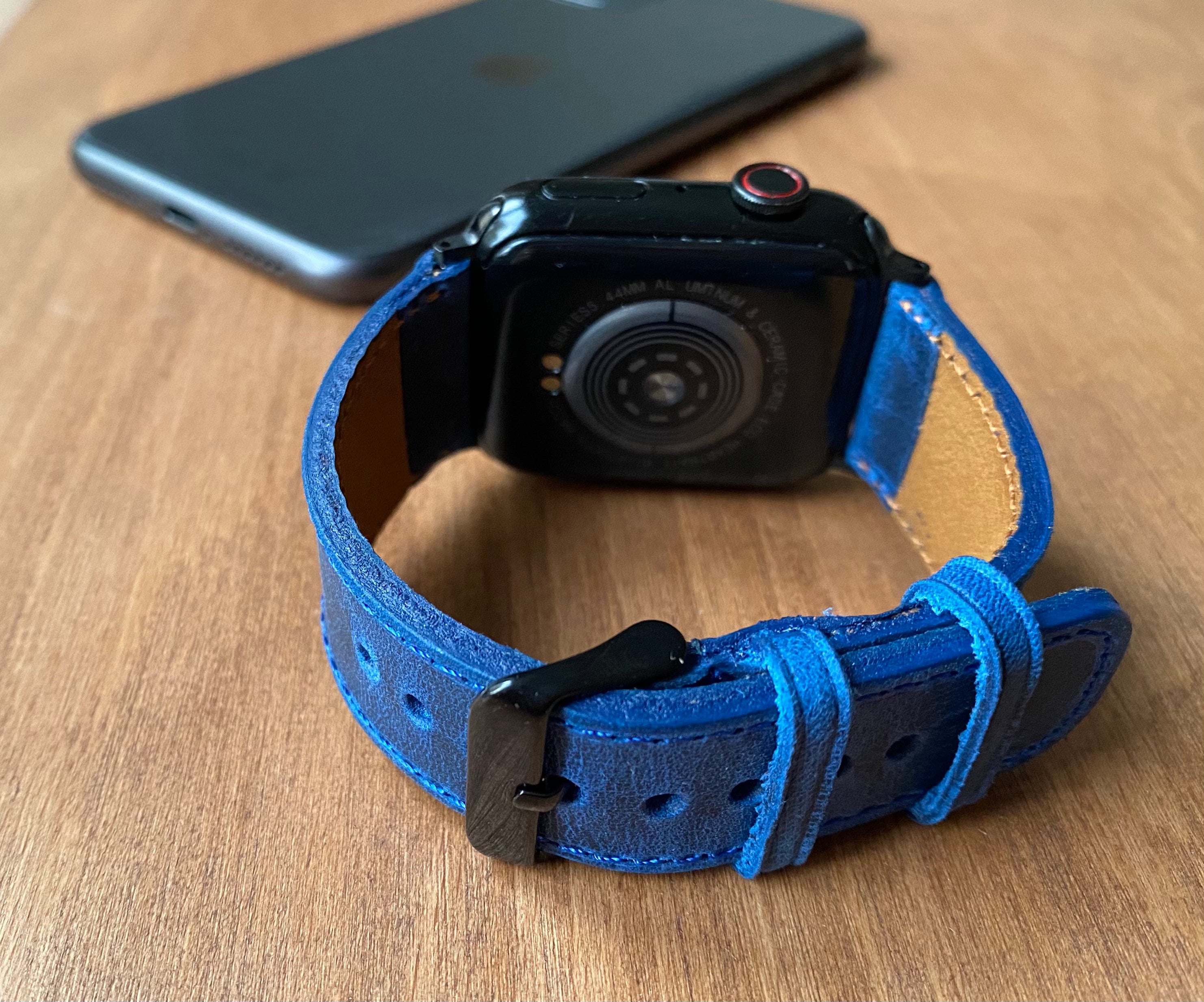 Navy Blue Leather Apple Watch Band 38404244mm Apple Watch Etsy UK