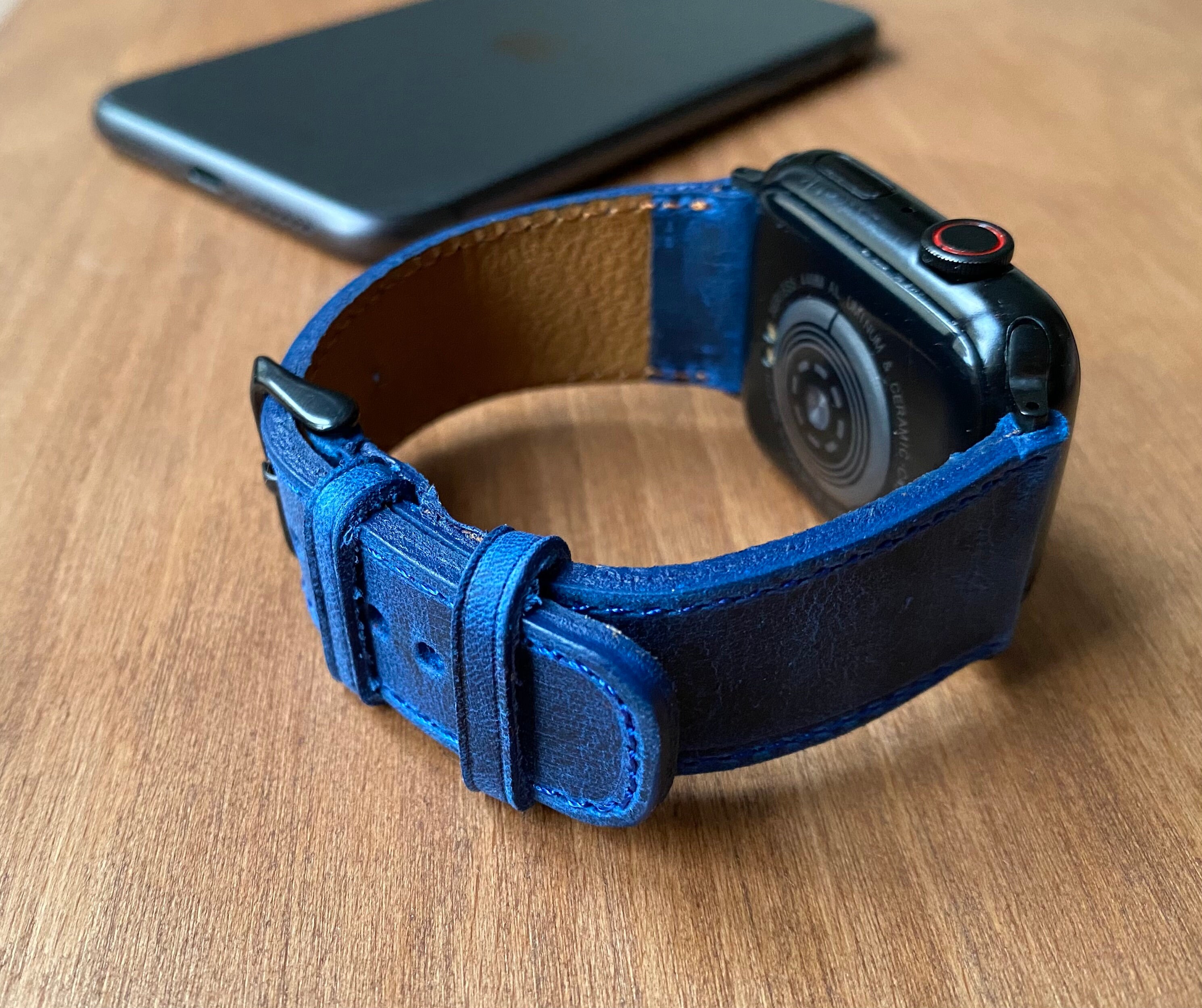 Navy Blue Leather Apple Watch Band 38404244mm Apple Watch Etsy UK