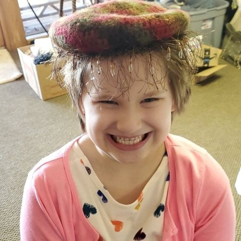 Handmade Adult Wool Knitted Multicolored Tam Hat With Hand Sewn