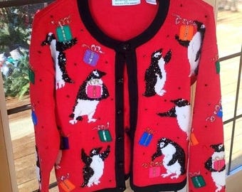 Vintage Design Options by Philip & Jane Gordan Christmas Penguin Sz. S Cardigan