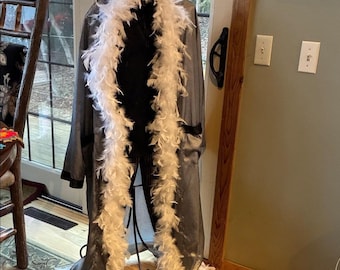 Lavenderi B&W Feathered Lounging Robe Silk Top Pant Sz M Costume Cruella Vintage