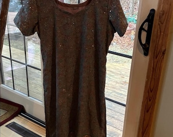 Vintage Handmade Alina's Embroidered & Embellishments Lined Slit SSlv Sz L Dress