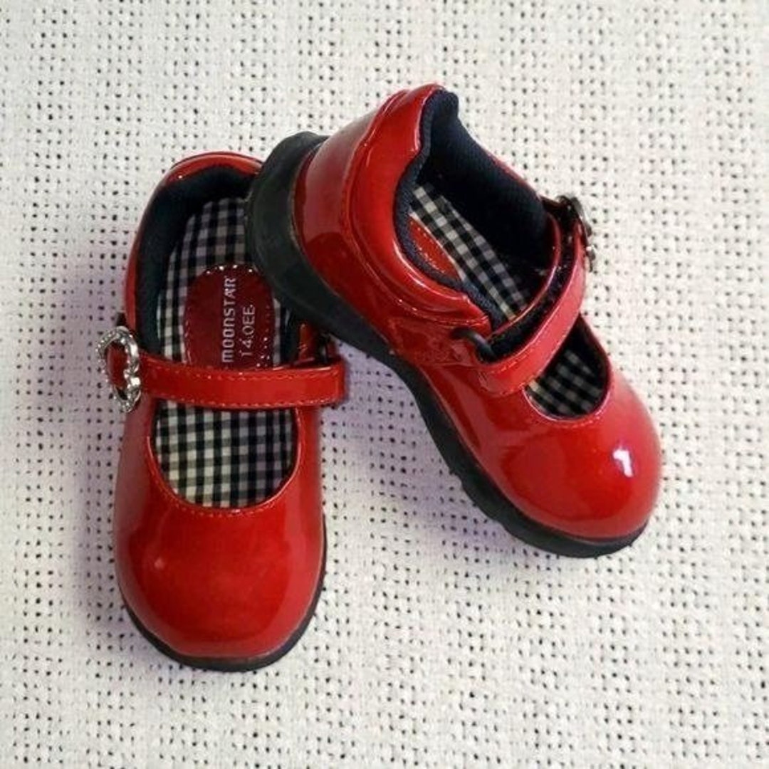 Moonstar Anpanman Flexjoint Sz 14 Red Patent Leather Velcro Mary Jane