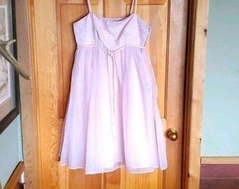 Vintage Sz. S Spaghetti Strap Pink Lined Taffeta Layered Dress