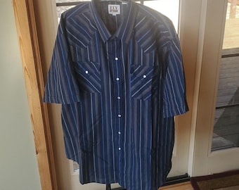 Vtg Ely Cattleman western shirt pol/cotton blend plaid pearl button Sz XXL