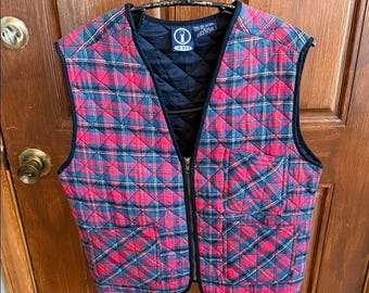 I AM Vintage Quilted Red Plaid Full Zip 3 Pockets Pakistan Sz S (L) Vest