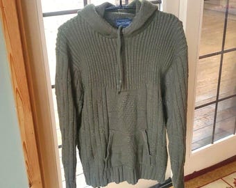 Le Tigre Vintage 1/4 Zip Kangaroo Pockets L Slv Hunter Green Sz L Hooded Sweater