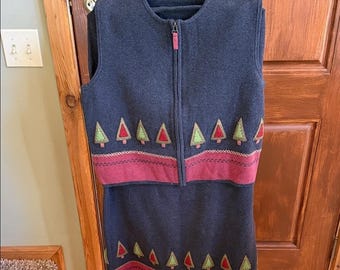 Woolrich Vintage Embroidered Holiday Trees 2 piece Sz L/M Skirt & Vest Set