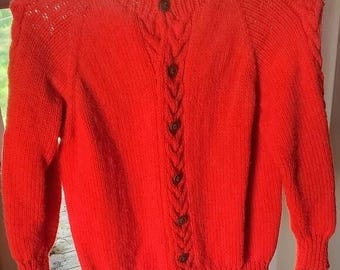 Handmade Vintage Cable Knit Red "Dallas Cowboys" Button Down Sz. L-XL Sweater