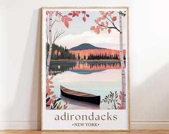 Poster van de Adirondacks in New York, natuurdecoratie voor aan de muur, berglandschapprint, herfstbosscène, decoratie voor de staat New York, schilderachtige reiskunst