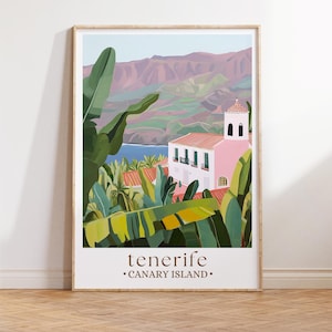 Tenerife Canary Islands Travel Poster, Spain Coastal Wall Art, Canary Island Art, European Travel Decor, Island Getaway Gift, Tenerife Art