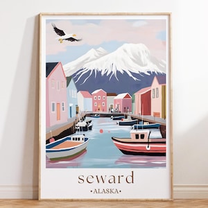 Seward Alaska Coastal Art, Kenai Fjords Wall Print, Mountain Ocean Landscape Poster, Alaskan Nature Home Decor, Scenic Travel Art