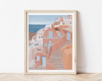 Santorini print, Santorini Griekenland print, Santorini Griekenland prints, Santorini Hill kunst aan de muur, Santorini poster, Griekenland, Santorini Print cadeau