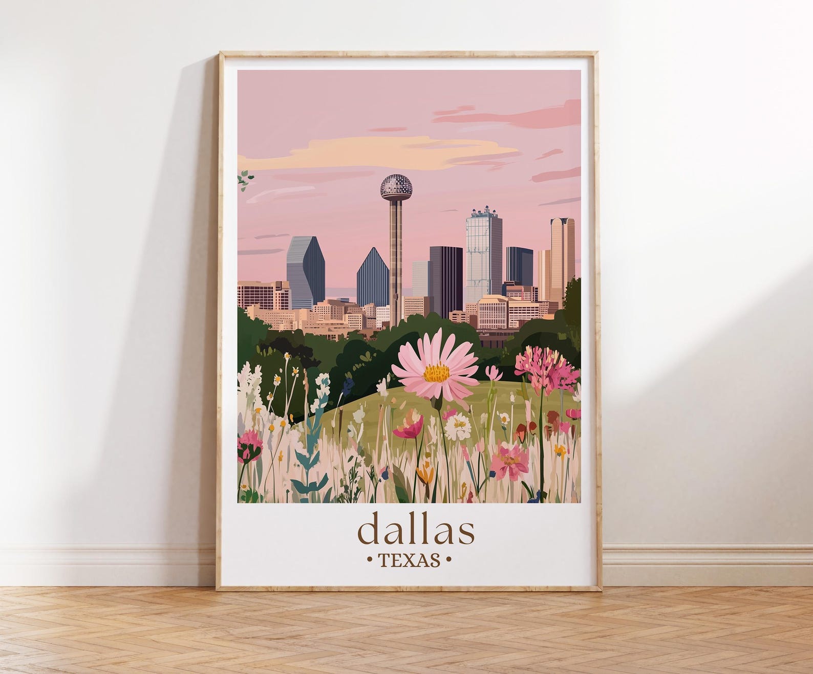 Dallas Texas Travel Poster, Texas Wall Art, Dallas Skyline Print ...