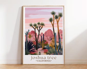 Joshua Tree-poster, Joshua Tree-kunst, Joshua Tree Californië, woestijnlandschap, zuidwestenwoestijn, cactusprint, woestijnkunst aan de muur