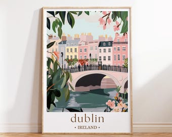 Dublin Ireland Wall Art, Temple Bar Scene Poster, Travel City Print, Pub Illustration, European Urban Decor