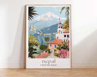Nepal Travel Print - Asia, Travel Poster, Nepal Poster, Travel Wall Art, Nepal Print, Nepal, Kathmandu, Kathmandu Poster, Nepal Wall Art