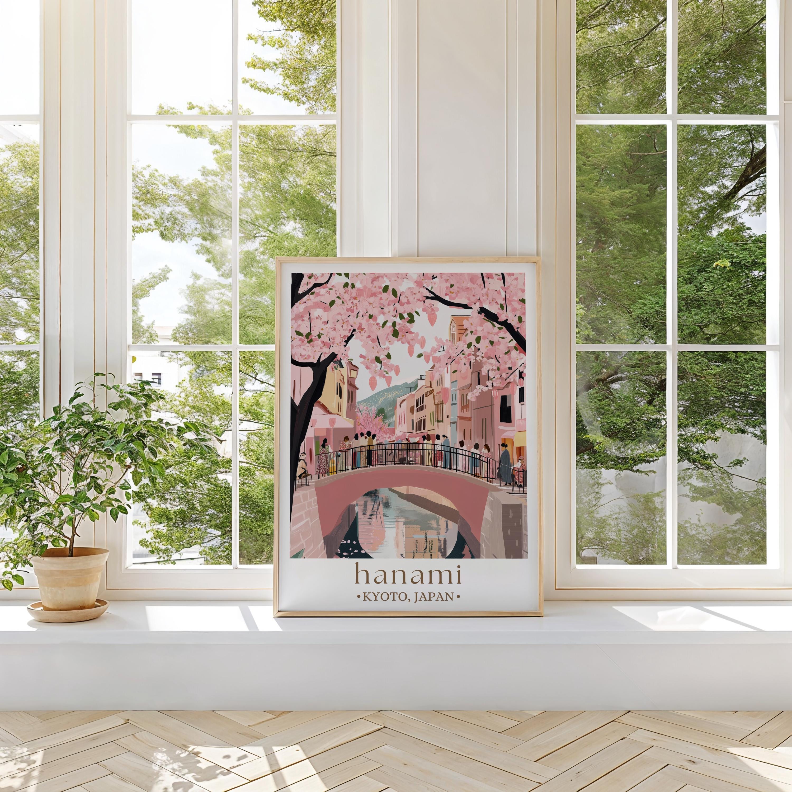 Hanami Kyoto Art Print, Cherry Blossom Festival Poster