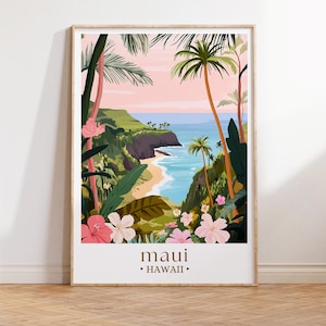 Affiche de voyage Maui Hawaii, impression coucher de soleil Haleakala, art mural île d'Hawaï, décoration tropicale, cadeau maison de plage, impression d'art Hawaï