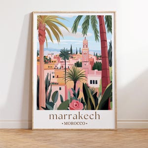 Affiche du palais de Marrakech, art mural de voyage rétro, décoration globale pour la maison et le bureau, art du paysage, cadeau unique sur le thème du voyage