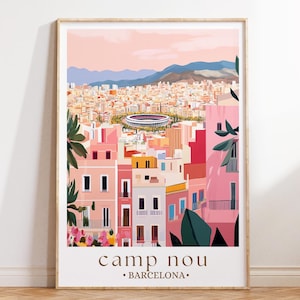 Arte del estadio Camp Nou, póster de viaje de Barcelona, decoración de pared de fútbol para aficionados