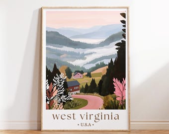 West Virginia USA Poster, Appalachian Mountain Wall Art for Nature Decor