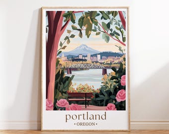 Affiche de la ligne d'horizon de Portland, Oregon, art mural de voyage, impression d'art de Portland, décoration d'intérieur paysage urbain, idée cadeau unique pour les voyageurs