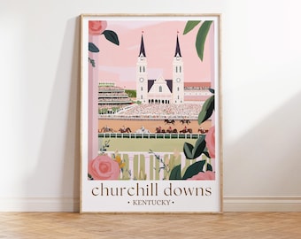 Kentucky Derby Poster, Churchill Downs Wall Art, Retro Louisville Decor, Pastel Cityscape Artwork, Kentucky Derby Wall Art