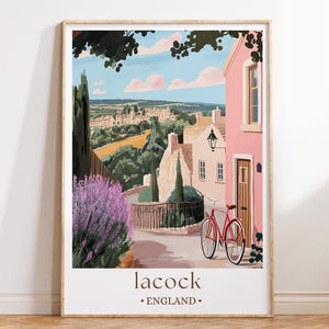 Lámina artística de Lacock, Inglaterra, póster de un pueblo histórico inglés, decoración de pared ilustrada de viajes por el Reino Unido