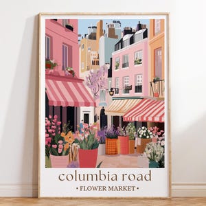 Columbia Road Flower Market Poster, London Floral Street Art Print, Illustrated Sunday Market Decor