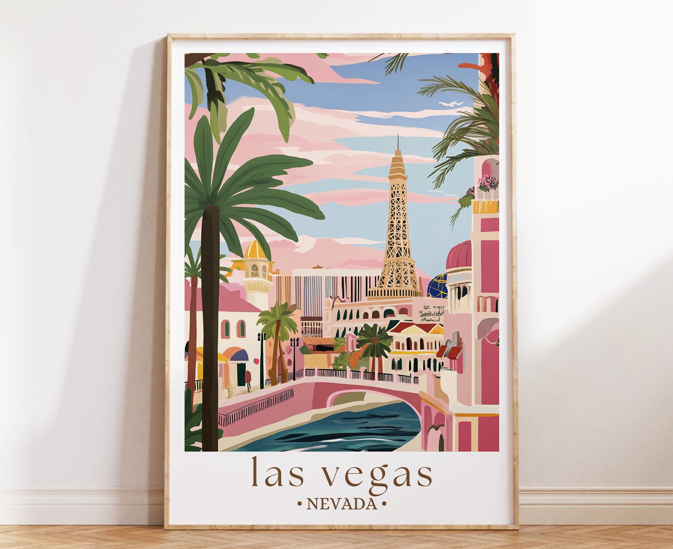 Las Vegas Skyline Art Print, Nevada City Poster, Illustrated Night Lights Wall Decor