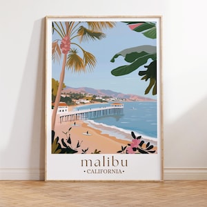 Art mural imprimé Malibu en Californie, affiche de voyage à Malibu en Californie, art mural en Californie des États-Unis, décoration murale voyageur, cadeau voyageur, affiche de voyage