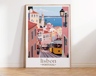 Lisbon Portugal Travel Poster, Portugal Wall Art, Lisbon Print, Home Decor, Birthday Present, Personalised Travel Poster