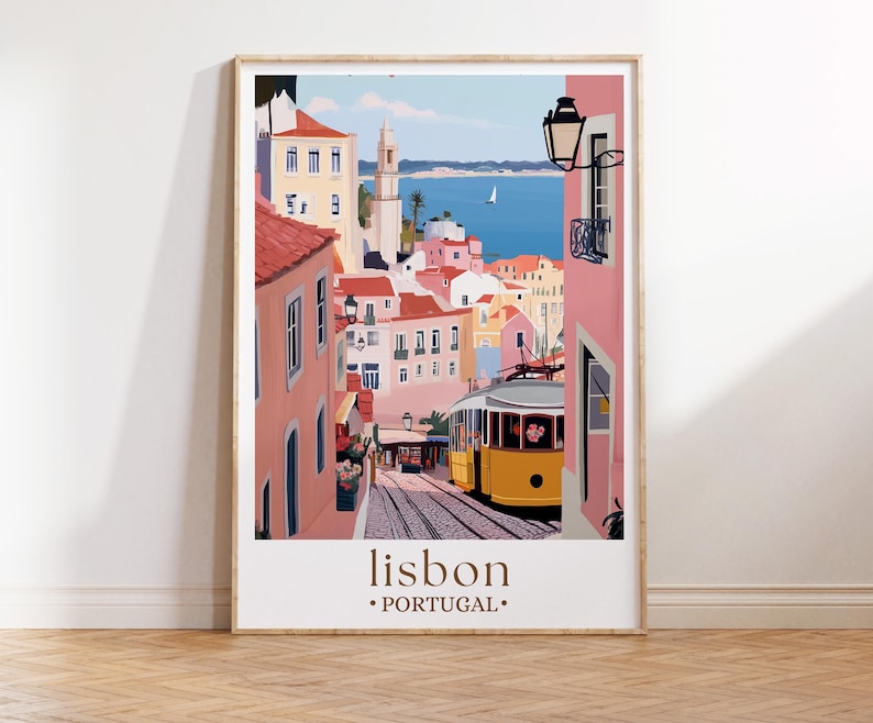 Lisbon Portugal Travel Poster, Portugal Wall Art, Lisbon Print, Home Decor, Birthday Present, Personalised Travel Poster image 1