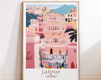 Jaipur India Travel Poster, Pink City Art, Indian Architecture Print, Rajasthan Decor, Cultural Travel Gift