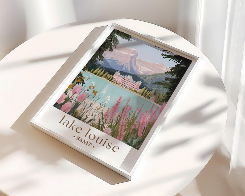 Lake Louise Banff Poster, Landscape Wall Art Canada Travel Decor for Home and Office Canadian Rockies Travel Art, Nature Inspired Home Decor image 2