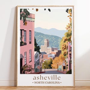 Asheville North Carolina Art Print, Blue Ridge Mountain Poster, Illustrated Travel Wall Decor