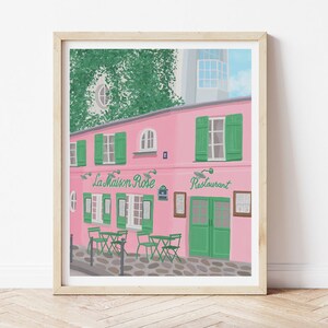 Pink Cafe print, Paris France prints, Montmartre art print, Paris wall art, Paris poster, Paris Art Print, Paris Print gift