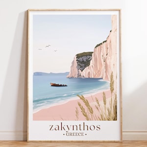 Zakynthos Greece Print, Navagio Beach Poster, Greek Island Wall Art, Mediterranean Travel Decor