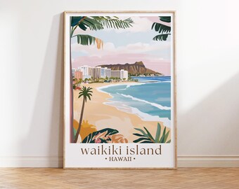 1950年代のワイキキビーチとダイヤモンドヘッドの風景、ホノルル