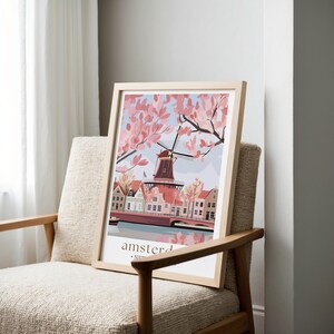 Amsterdam Travel Print, Netherlands, Amsterdam Poster, Birthday present, Wedding Gift, Custom Text, Personalised Gift, Windmill Art Print image 6