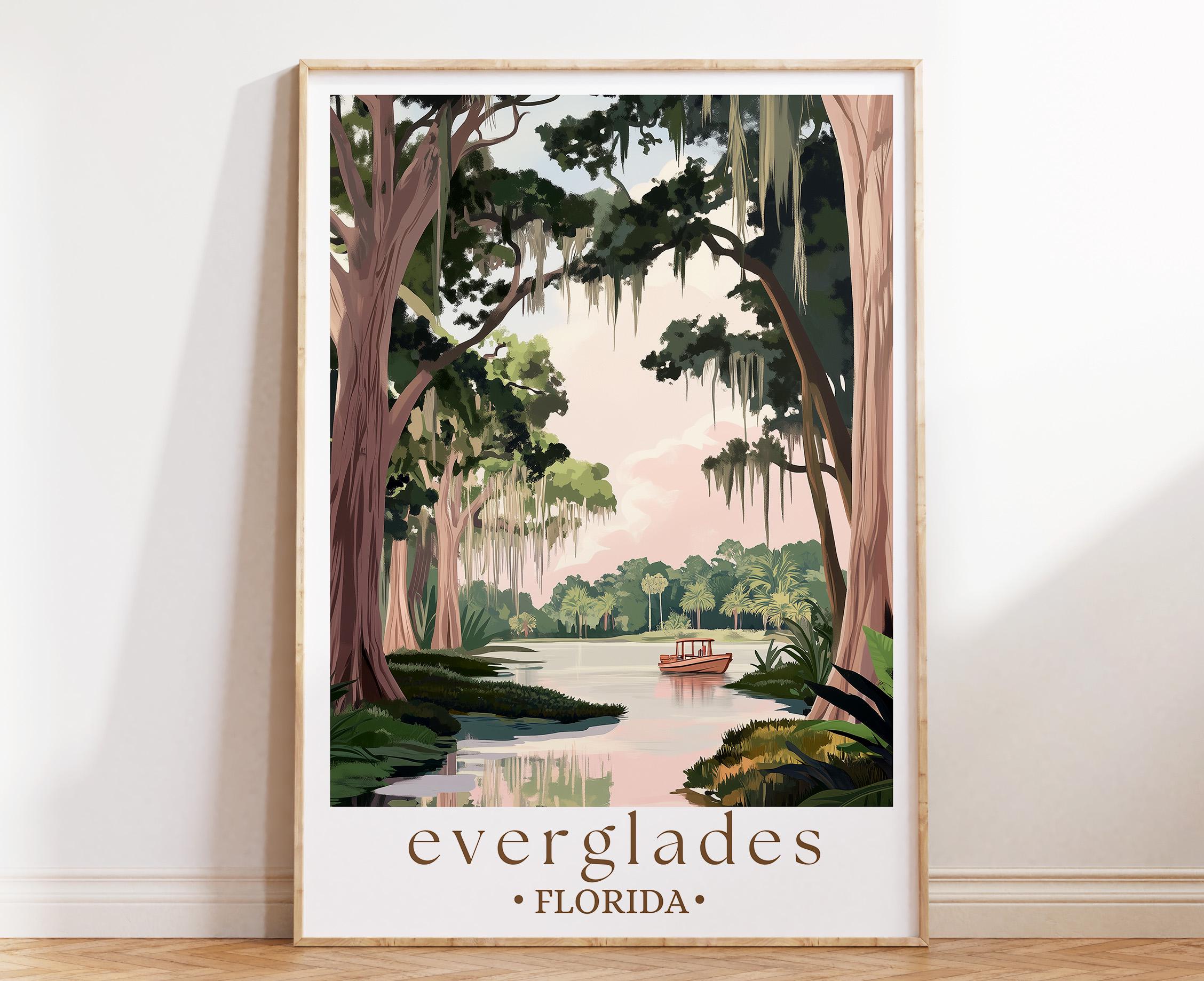 Everglades Wildlife Florida Travel Poster, Swamp Landscape Print, Tropical Nature Wall Art, Outdoor Decor, Travel Gift